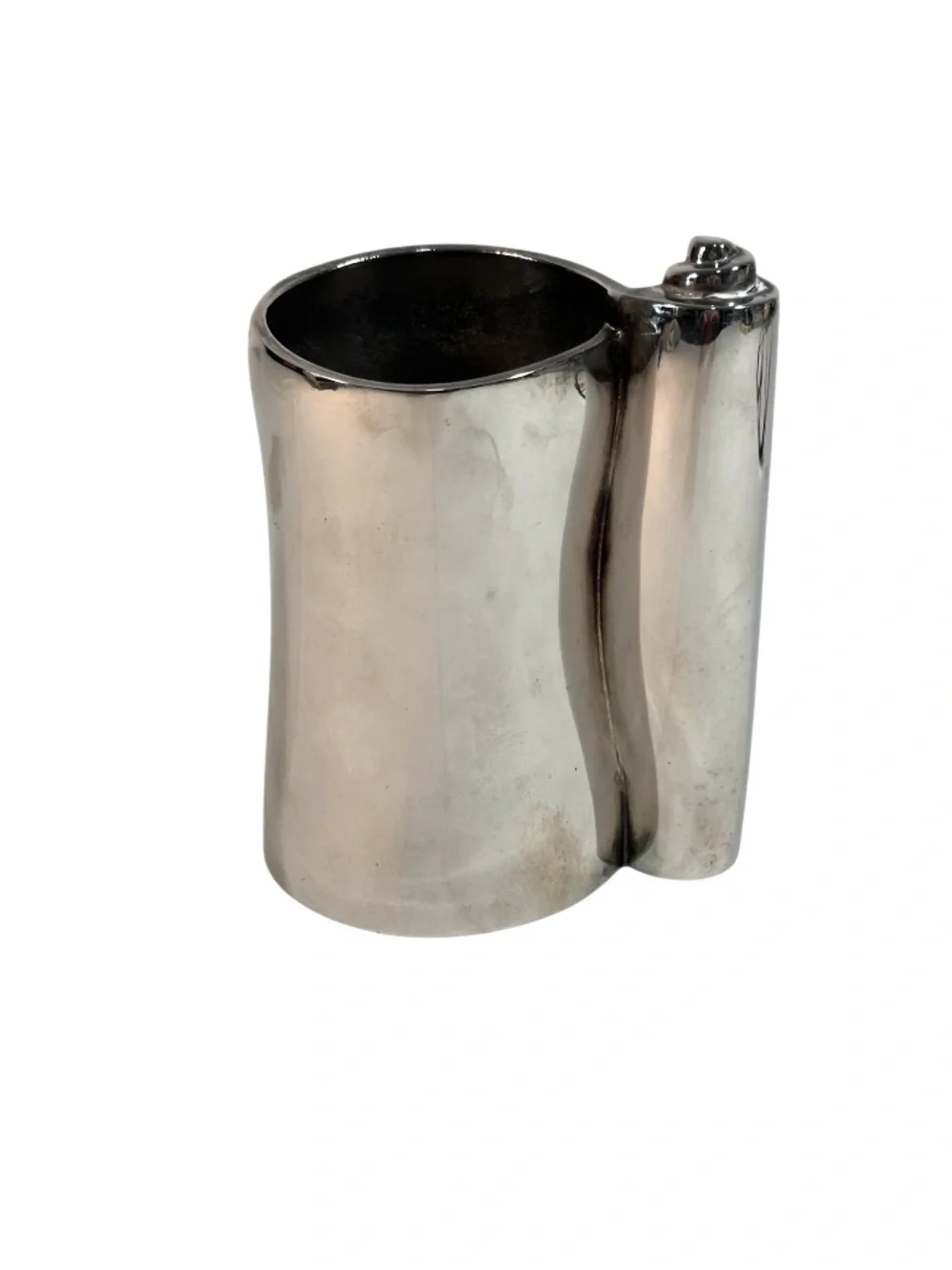 Stainless Steel Vase Mug Modern Design Coiled Handle Heavy Signed JL
